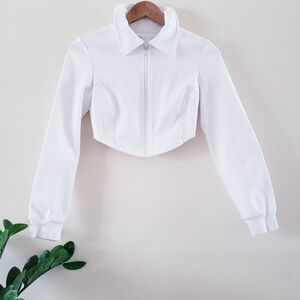 OAK + FORT Cropped Zip Up Jacket /Sweater - White XS